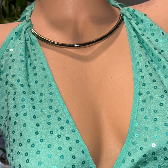 Vintage Arden B Teal Sequin Halter Top - Picture 2 of 9